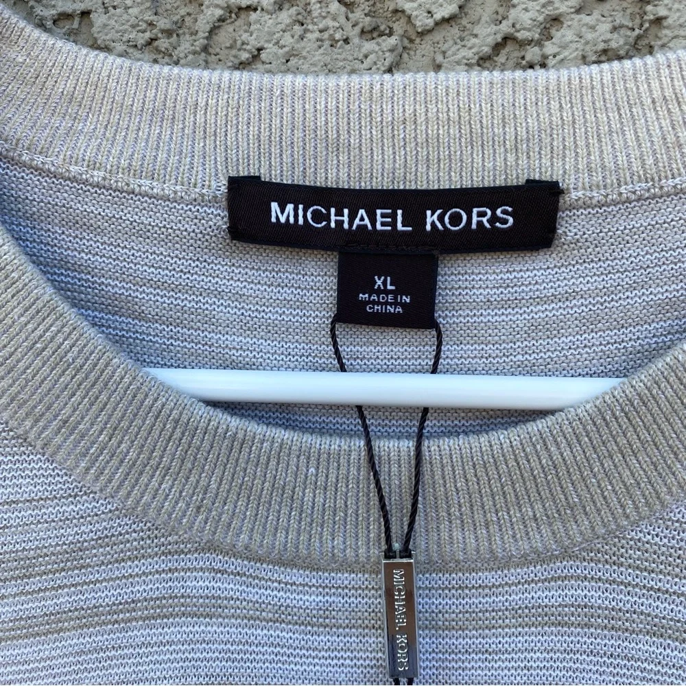 MICHAEL KORS Striped Oatmeal Crewneck Sweater - Picture 2 of 7